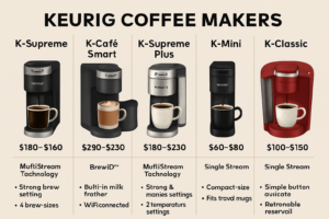 Keurig K-Supreme, K-Café Smart, K-Supreme Plus, K-Mini, and K-Classic