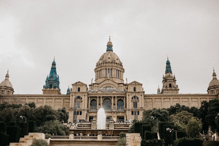 Breathtaking view of the National Palace and fountain in Barcelona, Spain.